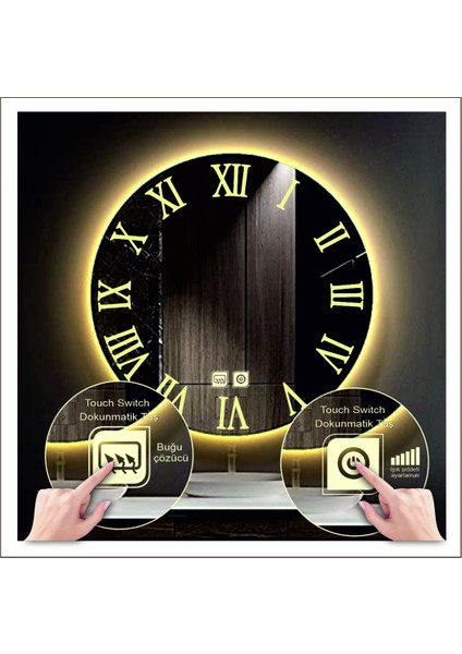 50 Cm Beyaz Ledli Tasarım Kumlamalı Dokunmatik Tuşlu Buğu Önleyicili Banyo Aynası Makyaj Aynası modelleri