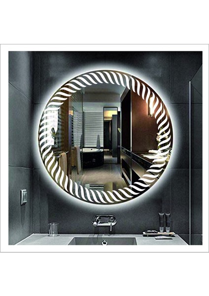 50 Cm Beyaz Ledli Tasarım Kumlamalı Banyo Aynası Makyaj Aynası Işıklı Ayna