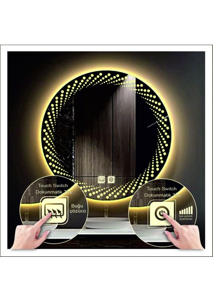 60 Cm Günışığı Ledli Tasarım Kumlamalı Dokunmatik Tuşlu Buğu Önleyicili Banyo Aynası Makyaj Aynası modelleri