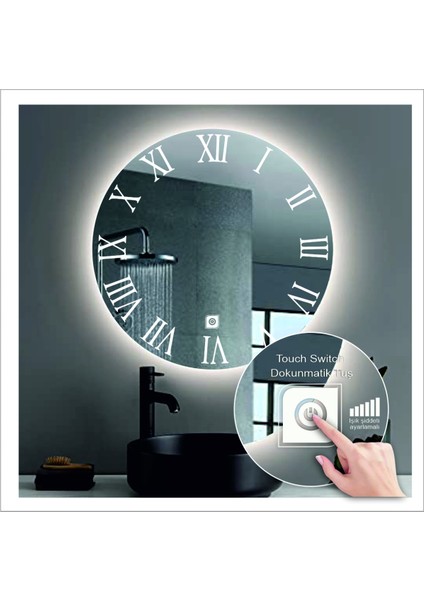 Dnr-Mirror 80 cm Günışığı Ledli Tasarım Kumlamalı Dokunmatik Tuşlu Banyo Aynası Makyaj Aynası Işıklı Ayna indirimleri