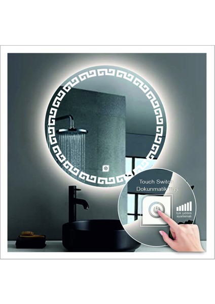 Dnr-Mirror 70 cm Günışığı Ledli Tasarım Kumlamalı Dokunmatik Tuşlu Banyo Aynası Makyaj Aynası Işıklı Ayna indirimleri