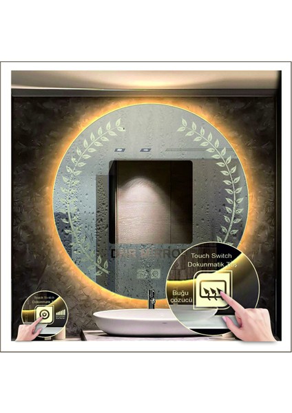 90 Cm Beyaz Ledli Tasarım Kumlamalı Dokunmatik Tuşlu Buğu Önleyicili Banyo Aynası Makyaj Aynası fırsatları