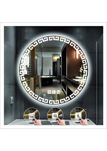 Dnr-Mirror 70 cm Beyaz Ledli Tasarım Kumlamalı Dokunmatik Bluetoothlu Buğu Önleyicili Banyo Aynası Makyaj Ayna