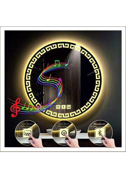 Dnr-Mirror 70 cm Beyaz Ledli Tasarım Kumlamalı Dokunmatik Bluetoothlu Buğu Önleyicili Banyo Aynası Makyaj Ayna indirimleri