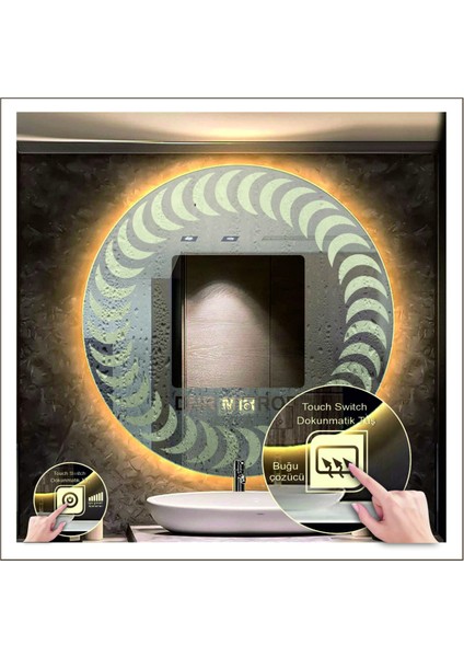 60 Cm Günışığı Ledli Tasarım Kumlamalı Dokunmatik Tuşlu Buğu Önleyicili Banyo Aynası Makyaj Aynası fiyatları