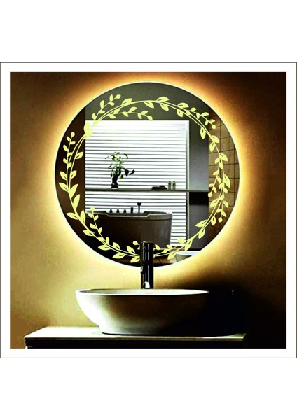 Dnr-Mirror 80 cm Beyaz Ledli Tasarım Kumlamalı Banyo Aynası Makyaj Aynası Işıklı Ayna indirimleri