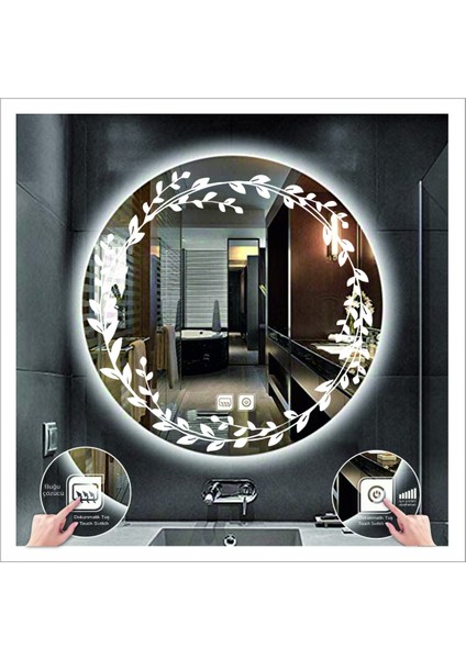 Dnr-Mirror 80 cm Günışığı Ledli Tasarım Kumlamalı Dokunmatik Tuşlu Buğu Önleyicili Banyo Aynası Makyaj Aynası fırsatları
