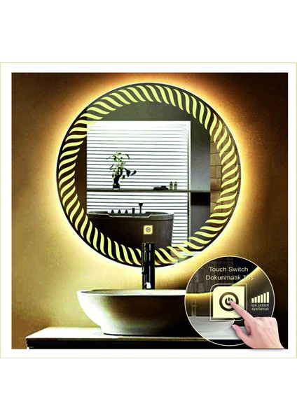 Dnr-Mirror 70 cm Günışığı Ledli Tasarım Kumlamalı Dokunmatik Tuşlu Banyo Aynası Makyaj Aynası Işıklı Ayna modelleri