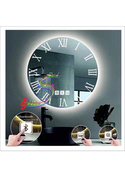 90 Cm Beyaz Ledli Tasarım Kumlamalı Dokunmatik Bluetoothlu Buğu Önleyicili Banyo Aynası Makyaj Ayna fiyatları