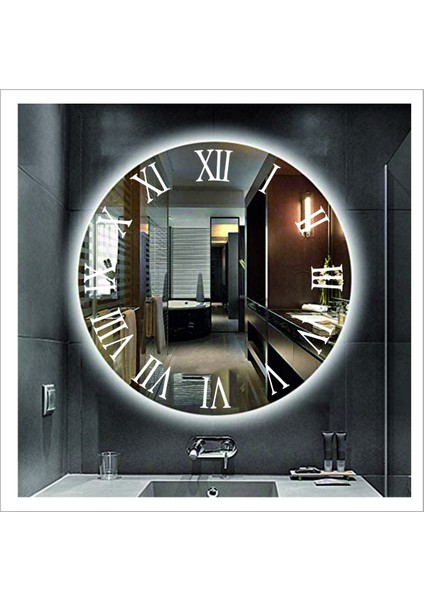 Dnr-Mirror 70 cm Beyaz Ledli Tasarım Kumlamalı Banyo Aynası Makyaj Aynası Işıklı Ayna