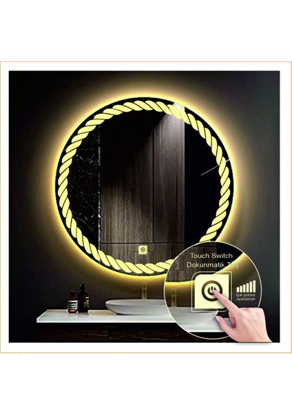 55 Cm Günışığı Ledli Tasarım Kumlamalı Dokunmatik Tuşlu Banyo Aynası Makyaj Aynası Işıklı Ayna
