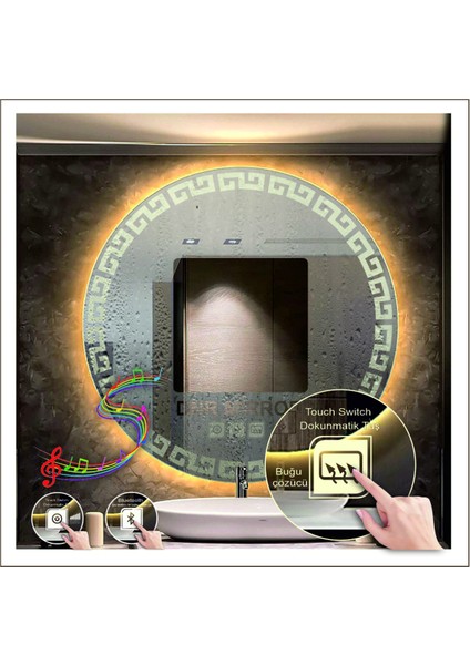 60 Cm Günışığı Ledli Tasarım Kumlamalı Dokunmatik Bluetoothlu Buğu Önleyicili Makyaj Banyo Aynası fiyatları