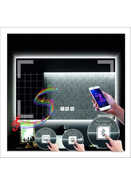 50xDnr-Mirror 70 cm Günışığı Ledli Tasarım Kumlamalı Dokunmatik Bluetoothlu Buğu Önleyicili Makyaj Banyo Aynası fırsatları
