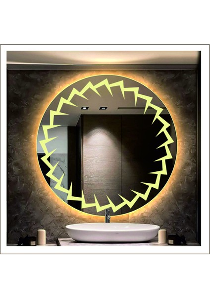 60 Cm Günışığı Ledli Tasarım Kumlamalı Banyo Aynası Makyaj Aynası Işıklı Ayna