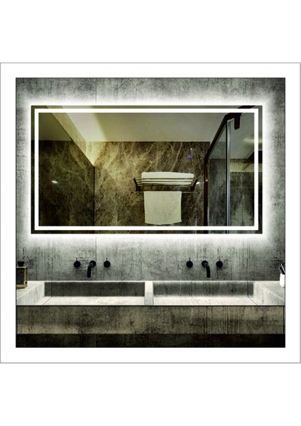 70x90 Cm Beyaz Ledli Tasarım Kumlamalı Banyo Aynası Makyaj Aynası Işıklı Ayna