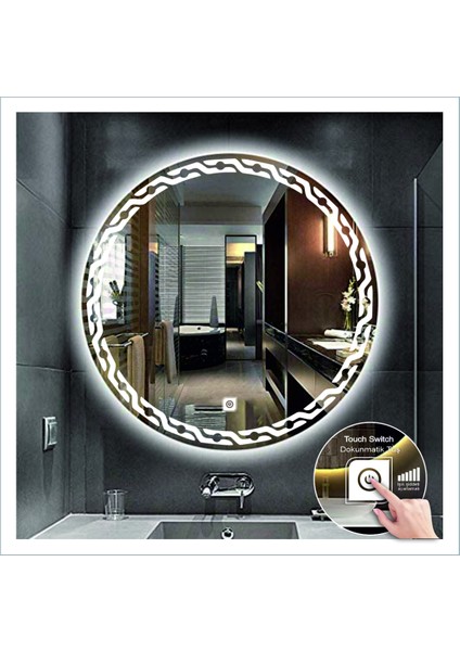 Dnr-Mirror 80 cm Günışığı Ledli Tasarım Kumlamalı Dokunmatik Tuşlu Banyo Aynası Makyaj Aynası Işıklı Ayna fırsatları