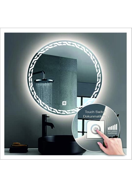 Dnr-Mirror 80 cm Günışığı Ledli Tasarım Kumlamalı Dokunmatik Tuşlu Banyo Aynası Makyaj Aynası Işıklı Ayna indirimleri