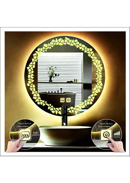60 Cm Beyaz Ledli Tasarım Kumlamalı Dokunmatik Tuşlu Buğu Önleyicili Banyo Aynası Makyaj Aynası modelleri