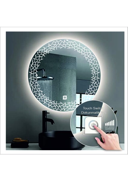 Dnr-Mirror 80 cm Beyaz Ledli Tasarım Kumlamalı Dokunmatik Tuşlu Banyo Aynası Makyaj Aynası Işıklı Ayna fiyatları