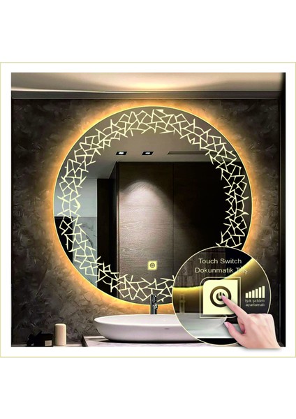 90 Cm Günışığı Ledli Tasarım Kumlamalı Dokunmatik Tuşlu Banyo Aynası Makyaj Aynası Işıklı Ayna modelleri