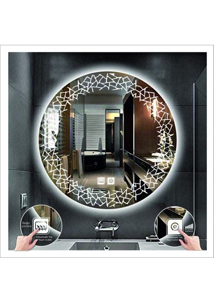 Dnr-Mirror 80 cm Günışığı Ledli Tasarım Kumlamalı Dokunmatik Tuşlu Buğu Önleyicili Banyo Aynası Makyaj Aynası fırsatları