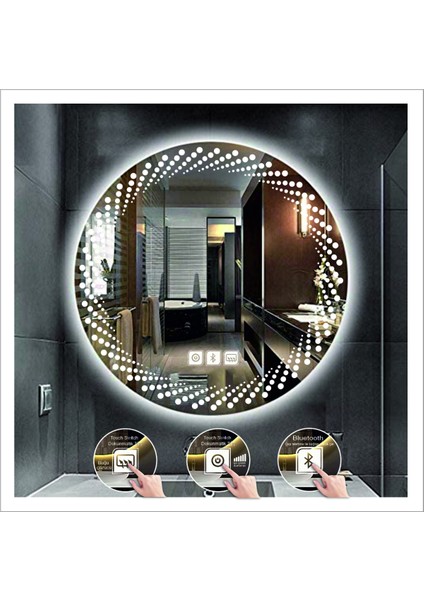 60 Cm Günışığı Ledli Tasarım Kumlamalı Dokunmatik Bluetoothlu Buğu Önleyicili Makyaj Banyo Aynası fırsatları