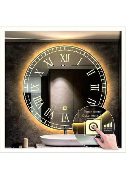 50 Cm Günışığı Ledli Tasarım Kumlamalı Dokunmatik Tuşlu Banyo Aynası Makyaj Aynası Işıklı Ayna