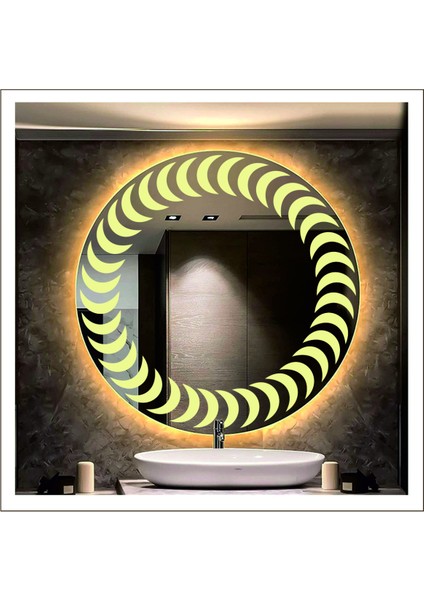 60 Cm Beyaz Ledli Tasarım Kumlamalı Banyo Aynası Makyaj Aynası Işıklı Ayna