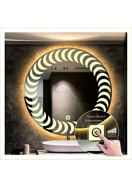 90 Cm Günışığı Ledli Tasarım Kumlamalı Dokunmatik Tuşlu Banyo Aynası Makyaj Aynası Işıklı Ayna