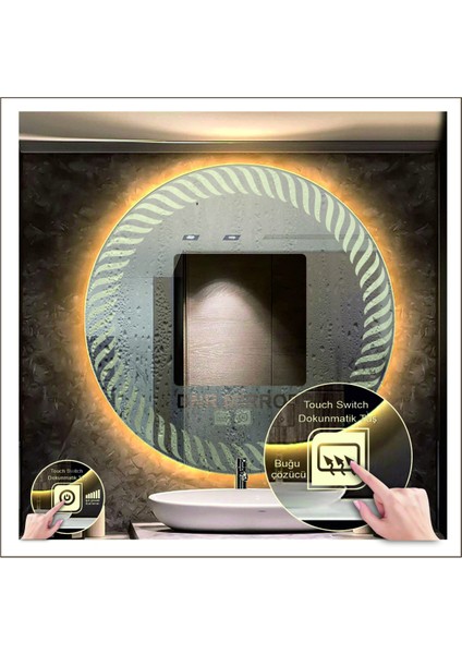 Dnr-Mirror 80 cm Günışığı Ledli Tasarım Kumlamalı Dokunmatik Tuşlu Buğu Önleyicili Banyo Aynası Makyaj Aynası fiyatları