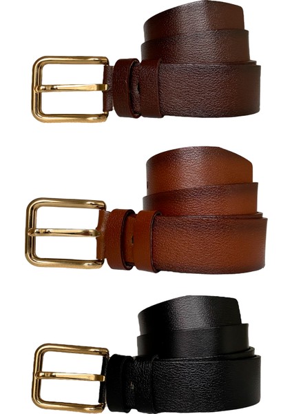 3'lü Set 4 cm Tek Parça Kadın Kot Kemeri Siyah, Koyu Kahverengi, Kızıl Taba