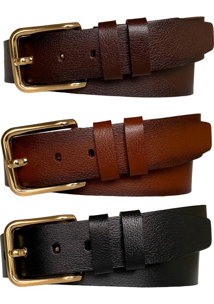 3'lü Set 4 cm Tek Parça Kadın Kot Kemeri Siyah, Koyu Kahverengi, Kızıl Taba