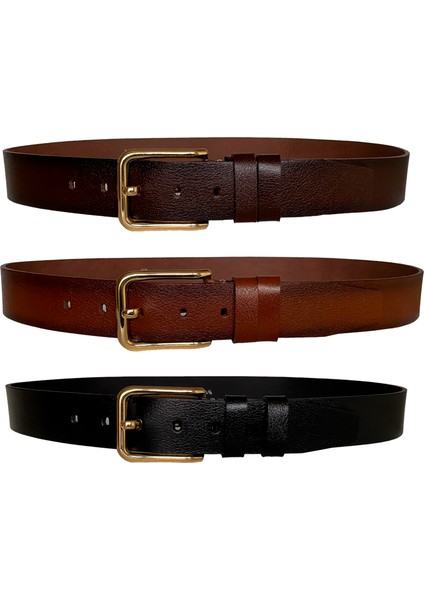 3'lü Set 4 cm Tek Parça Kadın Kot Kemeri Siyah, Koyu Kahverengi, Kızıl Taba