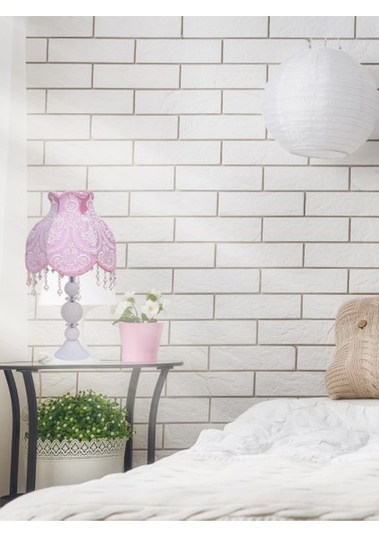 Fransız Dantel Abajur Pudra Renk Klasik Model