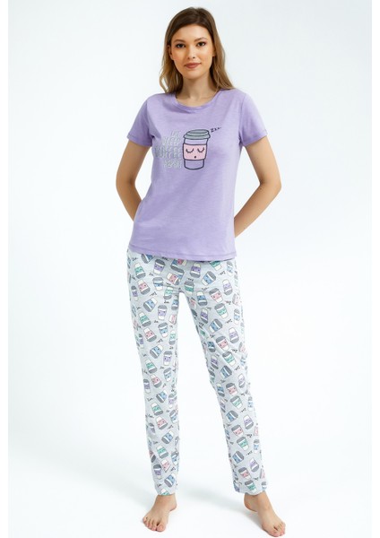 Büyük Beden Kadın Pijama Lila Renk Takım Süprem Kumaş