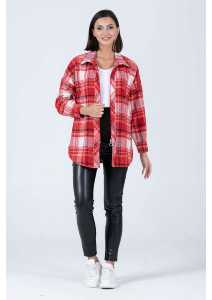 Hamile Yandan Cepli Önden Fermuarlı Ekose Oduncu Gömlek Kırmızı fiyatları