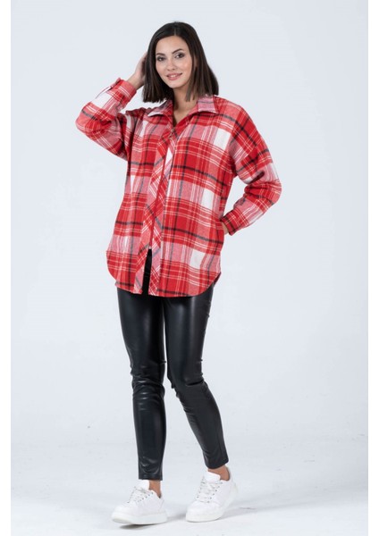 Hamile Yandan Cepli Önden Fermuarlı Ekose Oduncu Gömlek Kırmızı modelleri