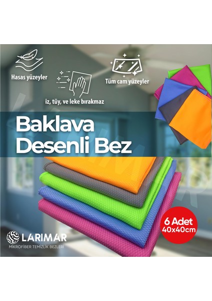 Mikrofiber Baklava Desenli Cam ve Temizlik Bezi 6'lı