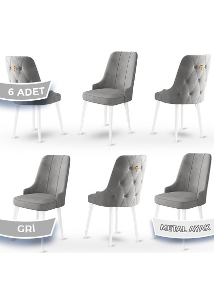 Concept Newa Serisi Babyface Kumaş Beyaz Metal Ayak Gold Halkalı 6 Adet Sandalye