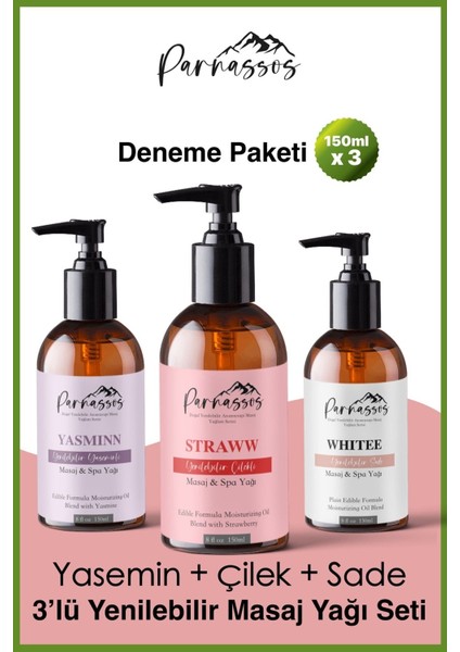 Natural, Yasemin ve Çilek Rahatlatıcı Masaj Yağı Seti 150 ml 3'lü Set