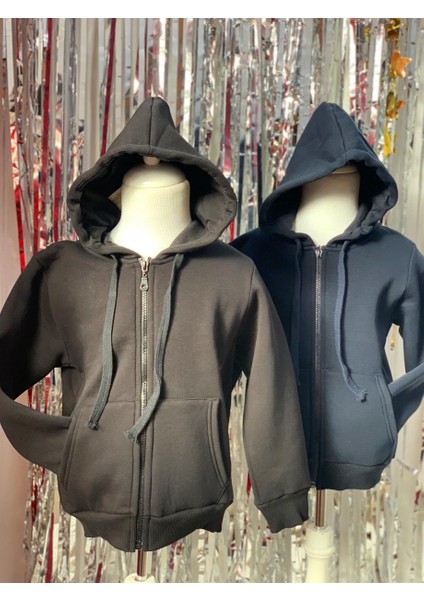 Unisex 5-14 Yaş Kapüşonlu Şardonlu Hırka Siyah fiyatları