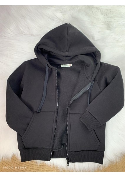 Unisex 5-14 Yaş Kapüşonlu Şardonlu Hırka Siyah modelleri