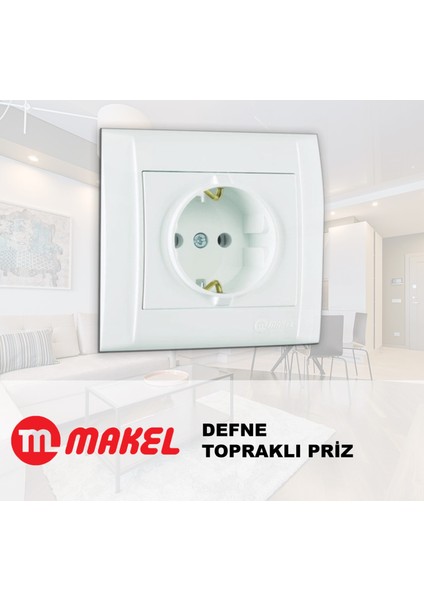 10 Adet Defne Topraklı Tekli Priz Beyaz Çerçeveli