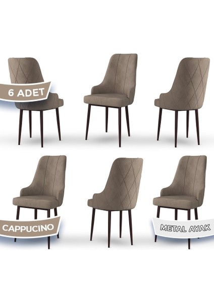 Concept Trex Serisi Babyface Kumaş Kahve Metal Ayak 6 Adet Sandalye