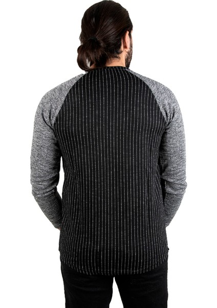 Siyah Bisiklet Yaka Kolları Renkli Çizgili Erkek Sweatshirt 1801850 indirimleri