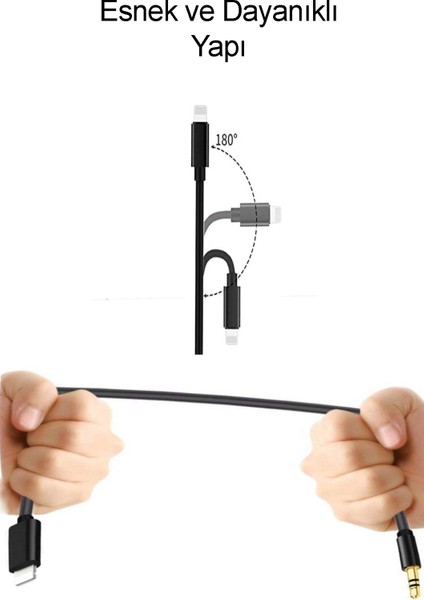 Lightning To 3.5mm Aux Ses Kablosu Çevirici Dönüştürücü Kablo 1 Metre - Siyah