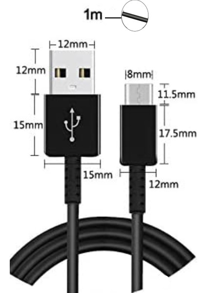Type-C 2.4 Amper Hızlı Şarj ve Data Kablosu 1 Metre - Siyah