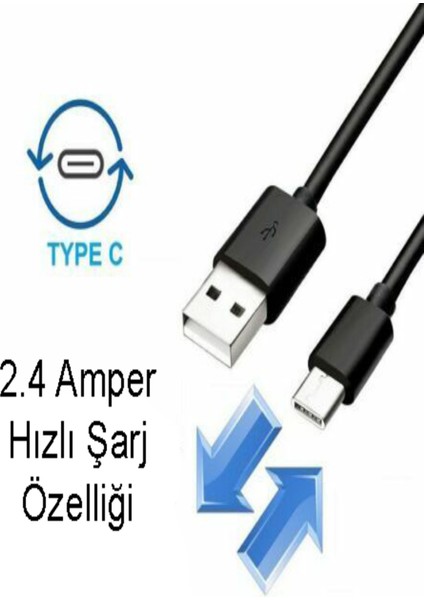 Type-C 2.4 Amper Hızlı Şarj ve Data Kablosu 1 Metre - Siyah