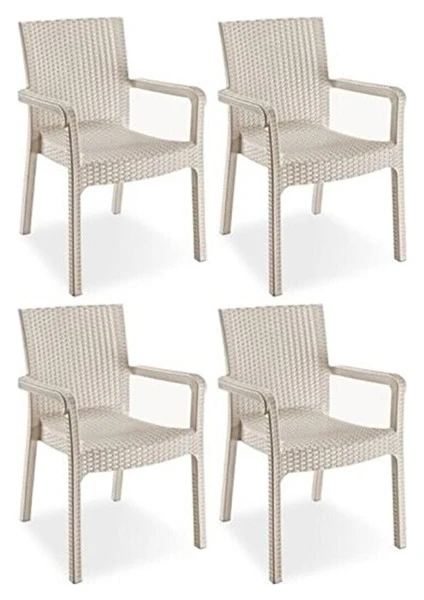 Trend Lüx Rattan Koltuk Rattan Desen Bahçe Koltuğu Balkon Bahçe Teras Sandalye Cappuccino 4'lü Set