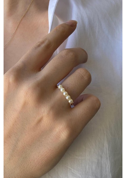 14 Ayar Medium Inci Altın Beş Incili Bayan Yüzük fiyatları